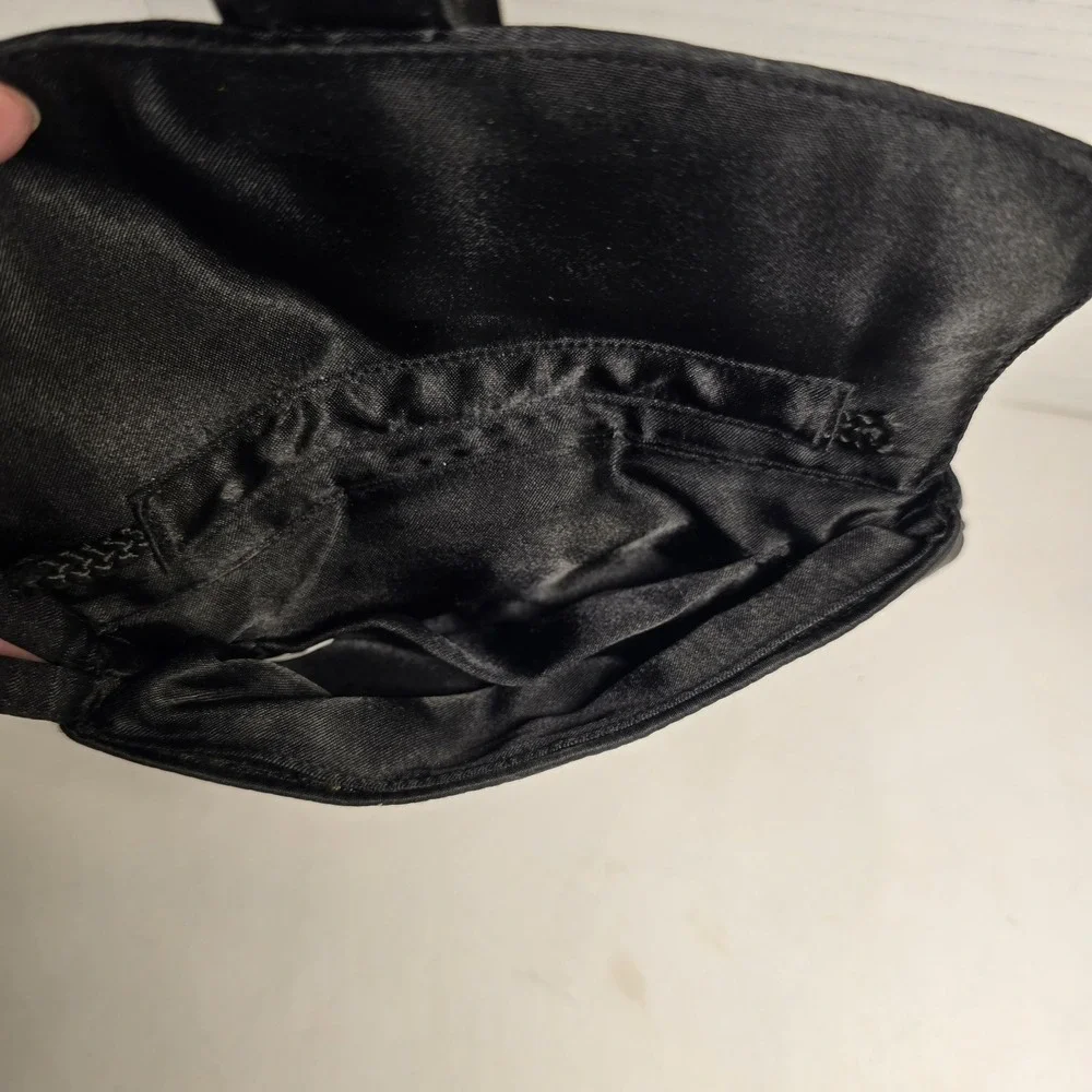 Black Satin‎ Clutch Evening Bag Rhinestone Buckle Wristlet Formal Party